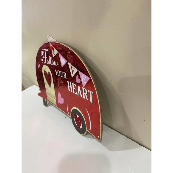 Set of 2 Happy Valentine’s Day Red Truck & Camper Wood Hanging Wall Sign Decor - Picture 6 of 10